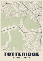 Heritage street map poster of Totteridge, Barnet, London