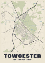 Street map poster of Towcester, Northamptonshire