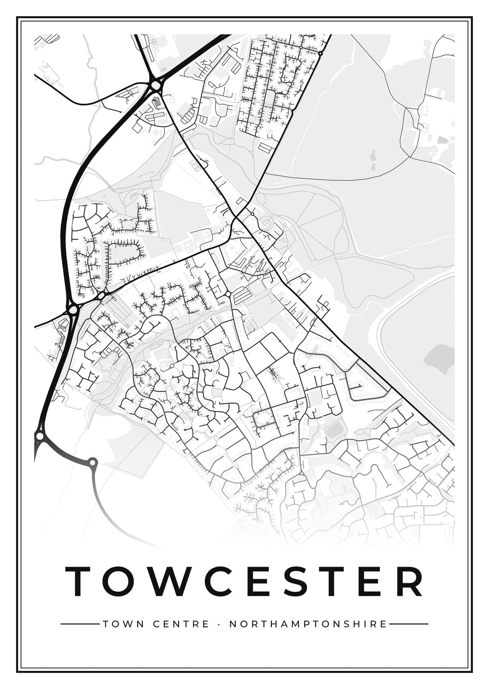 Towcester Town Centre Street Map Poster