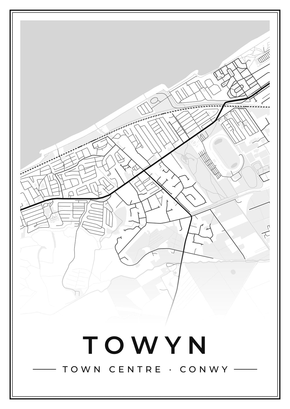 Towyn Town Centre Street Map Poster