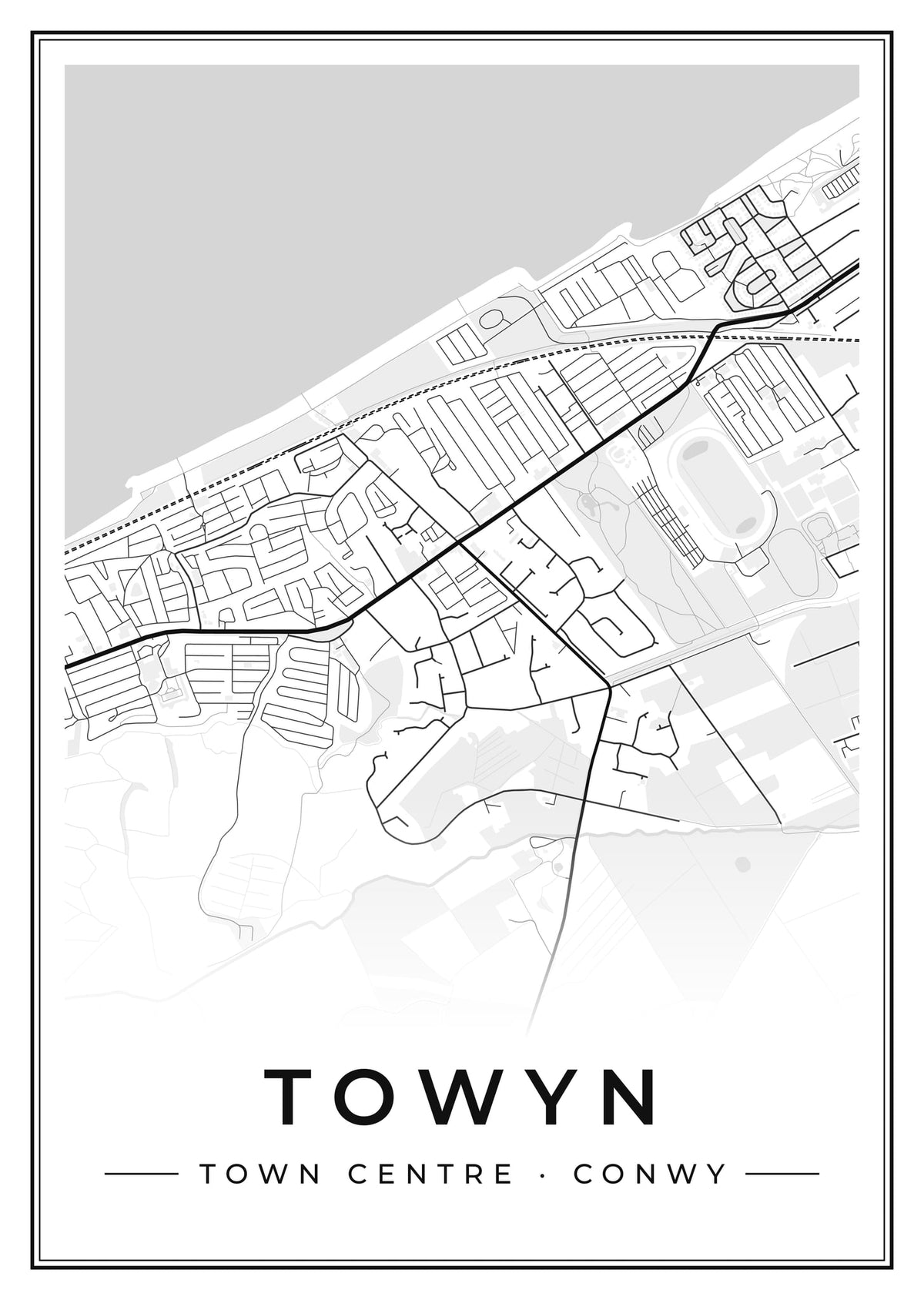 Street map poster of Towyn town centre, Conwy
