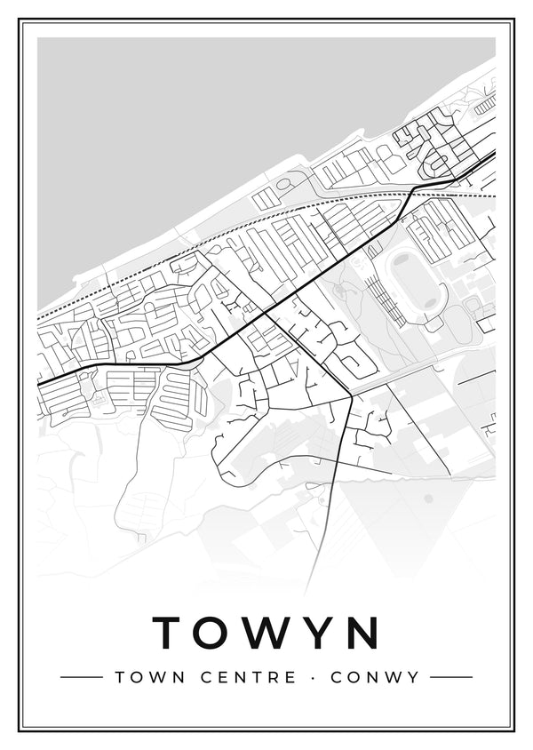 Towyn Town Centre Street Map Poster