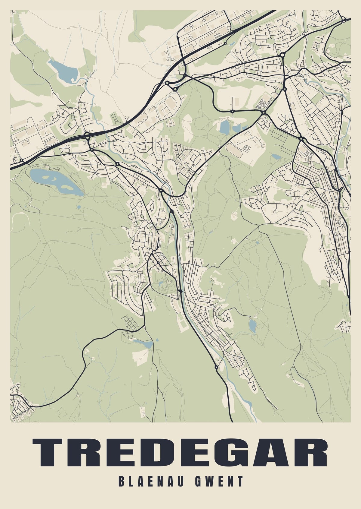 Street map poster of Tredegar, Blaenau Gwent