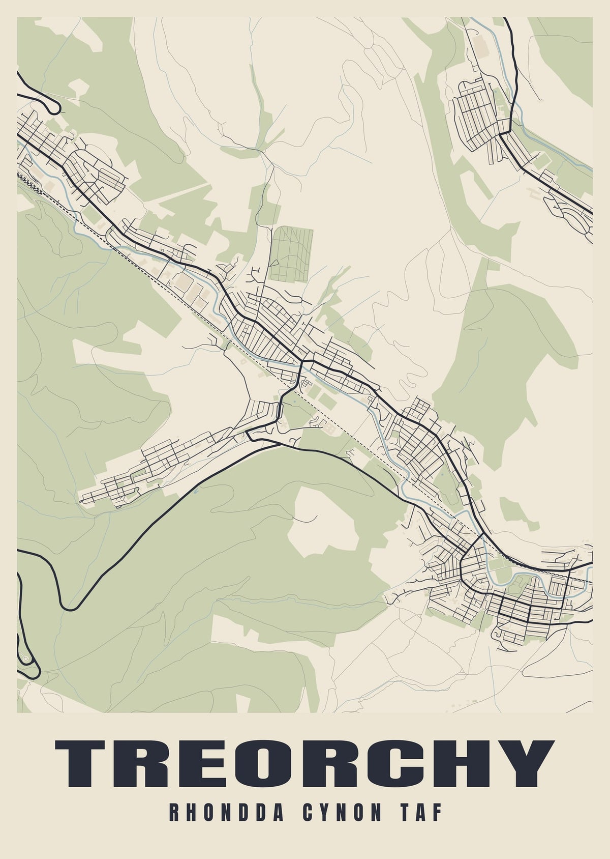 Street map poster of Treorchy, Rhondda Cynon Taf
