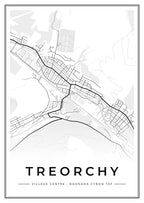 Street map poster of Treorchy village centre, Rhondda Cynon Taf