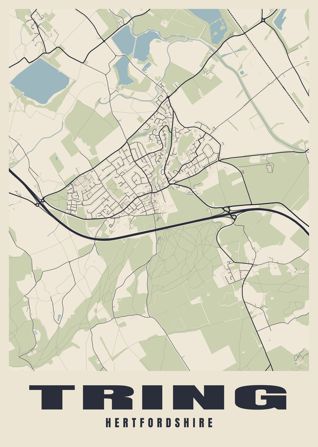 Street map poster of Tring, Hertfordshire