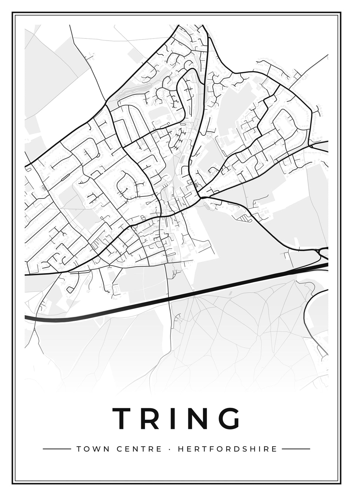 Street map poster of Tring town centre, Hertfordshire
