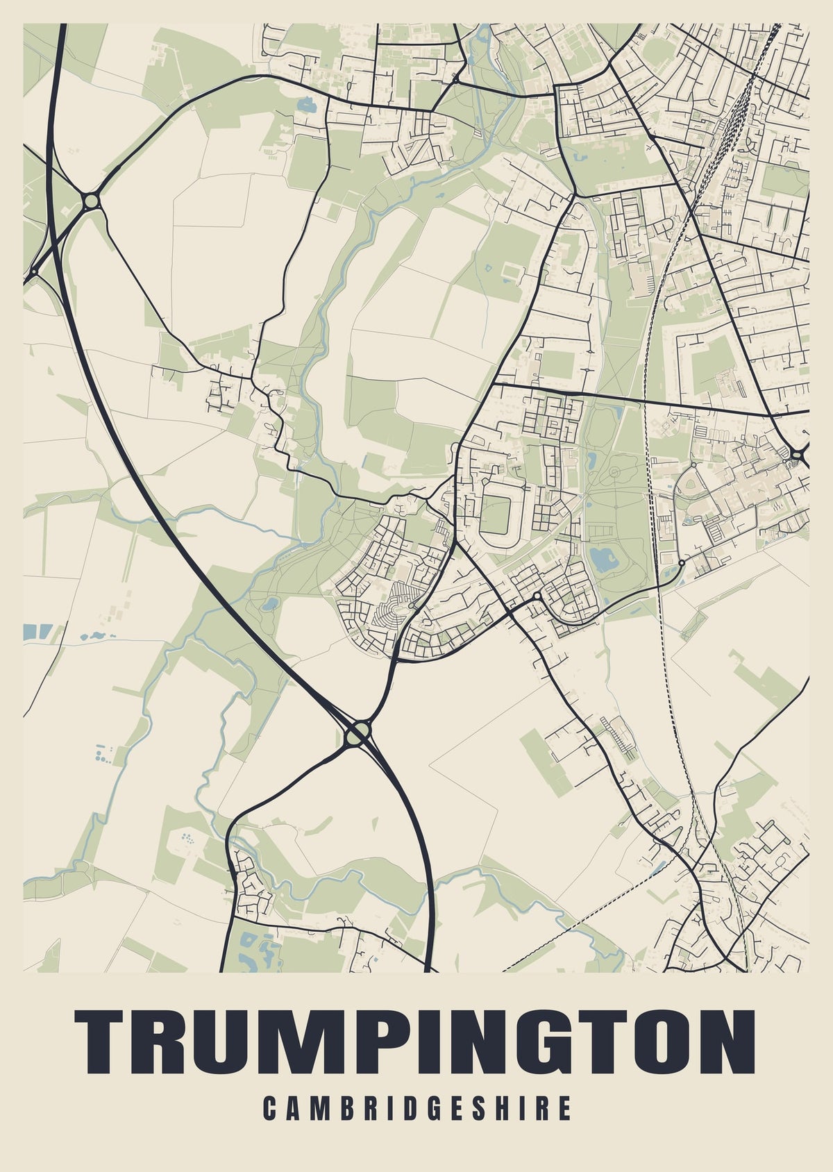 Street map poster of Trumpington, Cambridgeshire