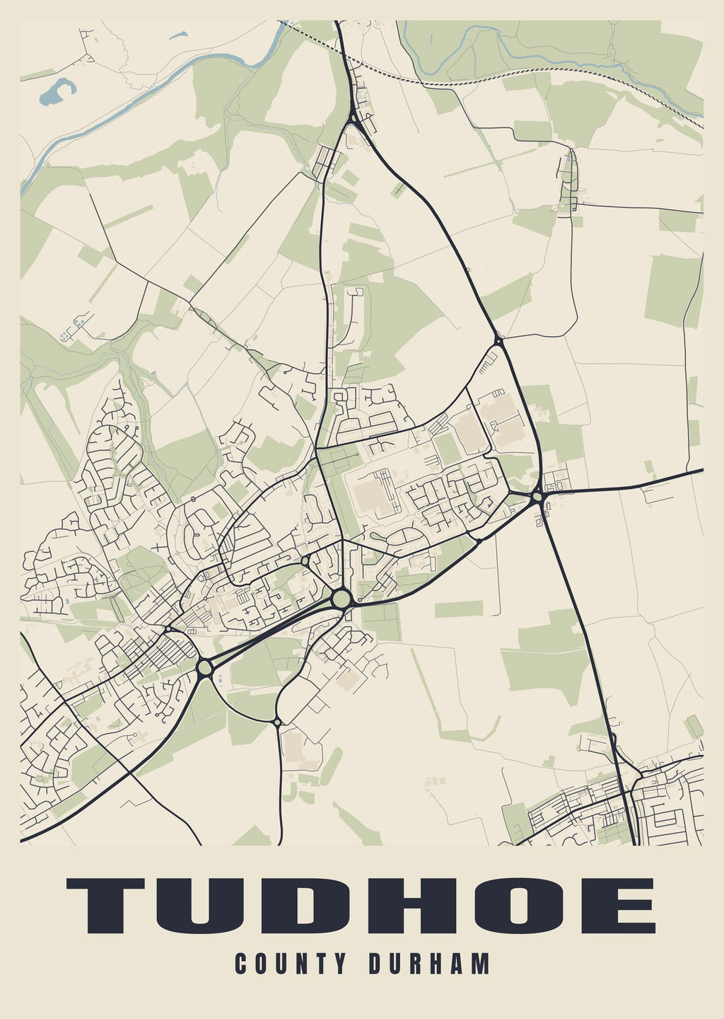 Street map poster of Tudhoe, County Durham