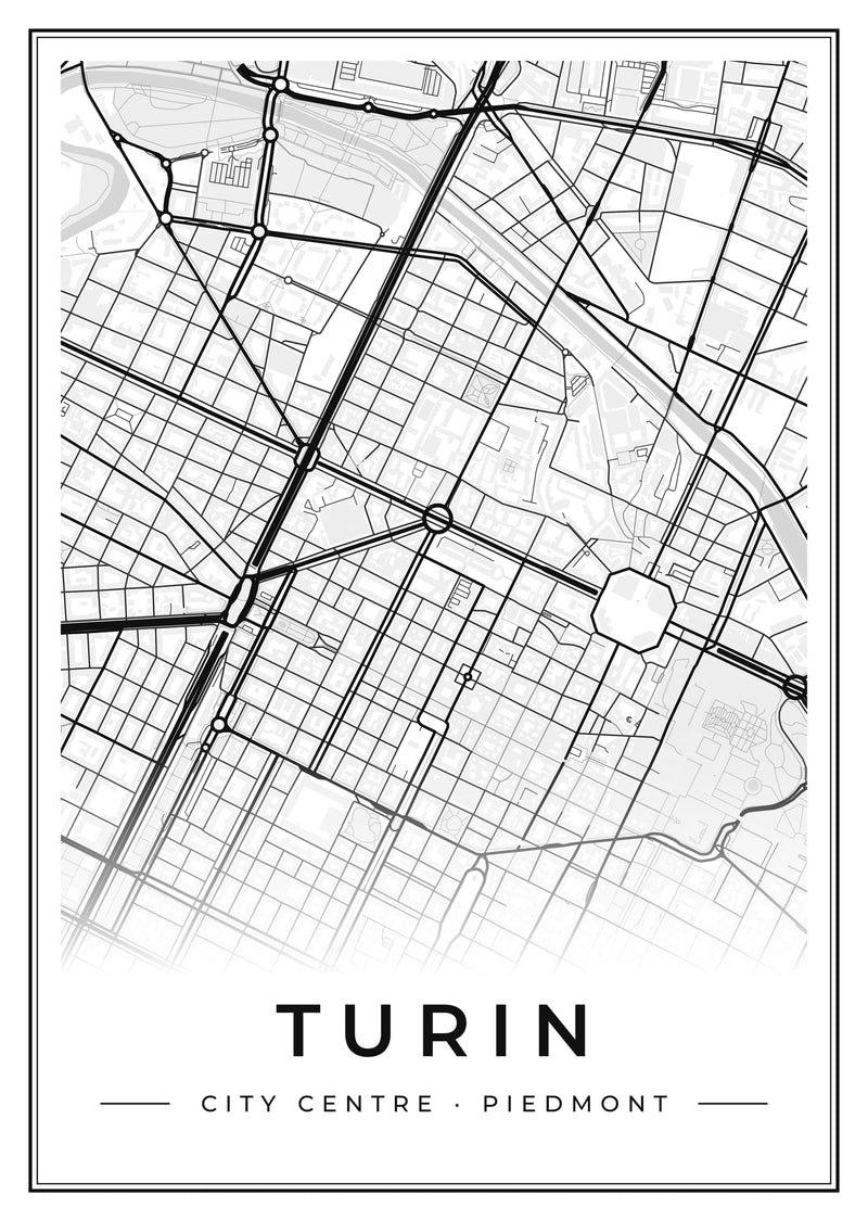Turin City Centre Street Map Poster