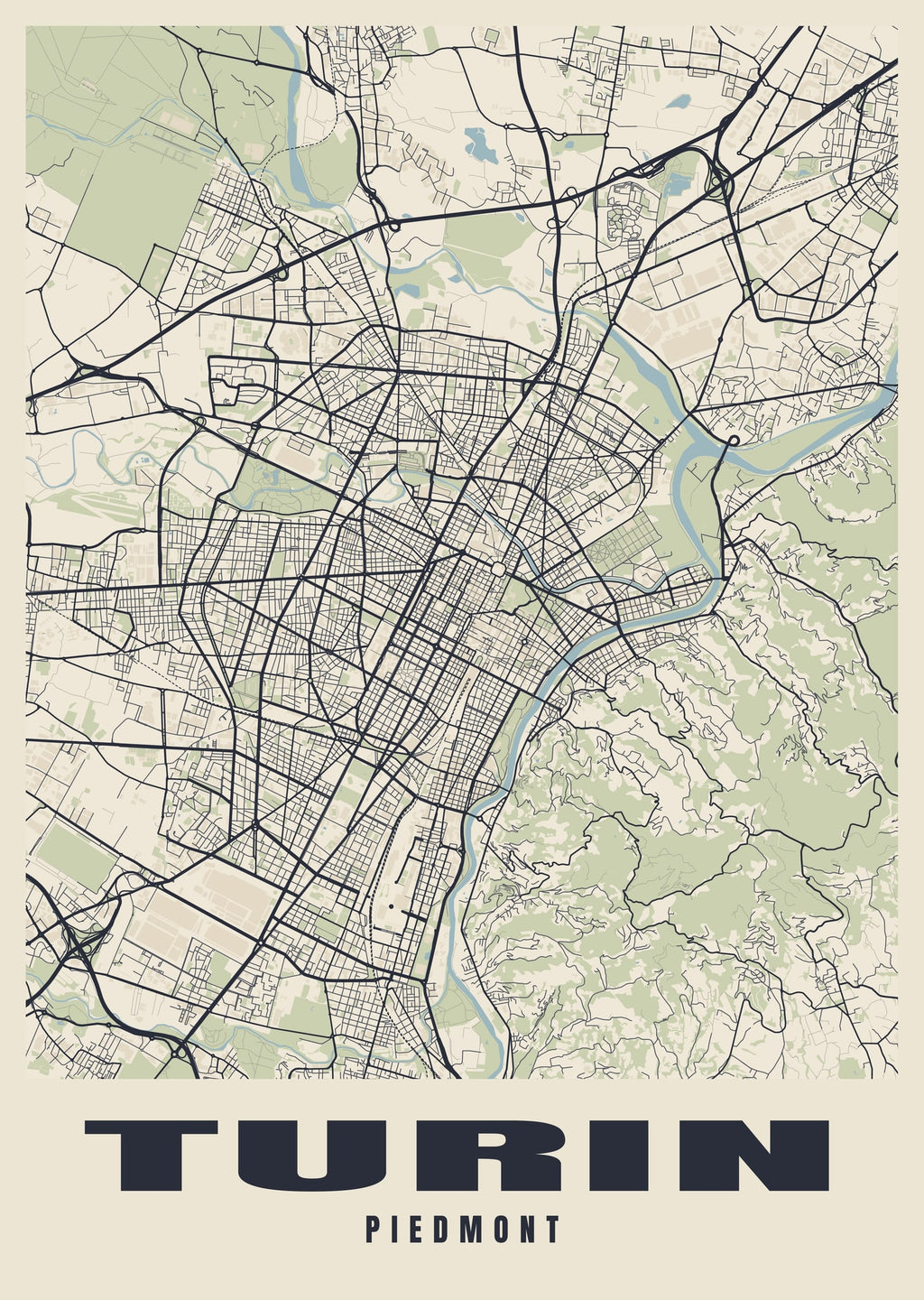 Street map poster of Turin, Piedmont