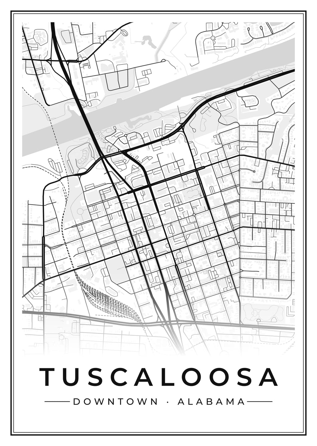 Street map poster of downtown Tuscaloosa, Alabama
