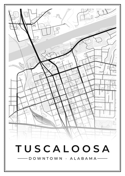 Tuscaloosa Downtown Street Map Poster