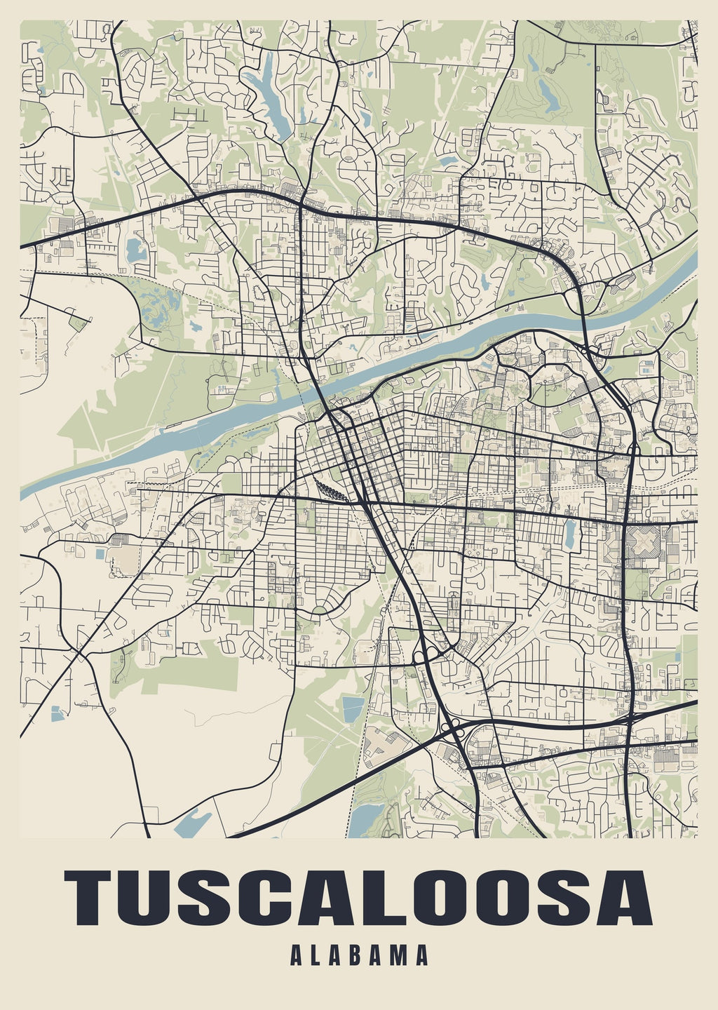 Street map poster of Tuscaloosa, Alabama