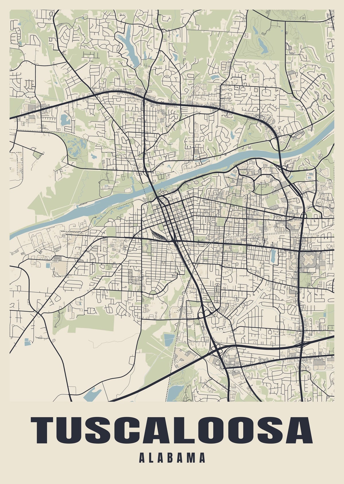 Street map poster of Tuscaloosa, Alabama
