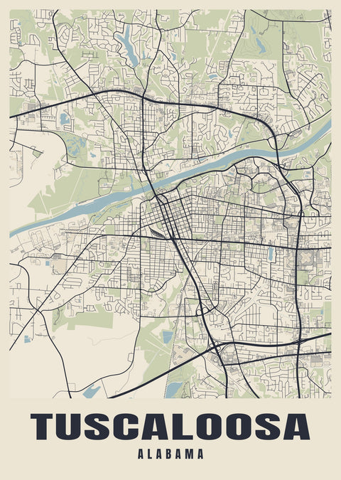 Tuscaloosa Street Map Poster