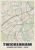 Heritage street map poster of Twickenham, Richmond upon Thames, London