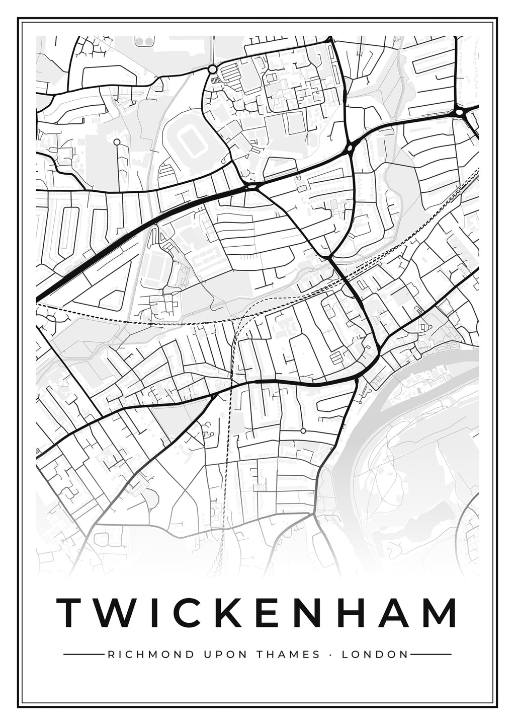 Street map poster of Twickenham, Richmond upon Thames, London