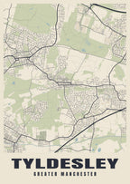 Street map poster of Tyldesley, Greater Manchester