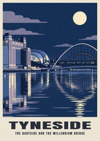 The Quayside and the Millennium Bridge, Tyneside poster, Moonlit style