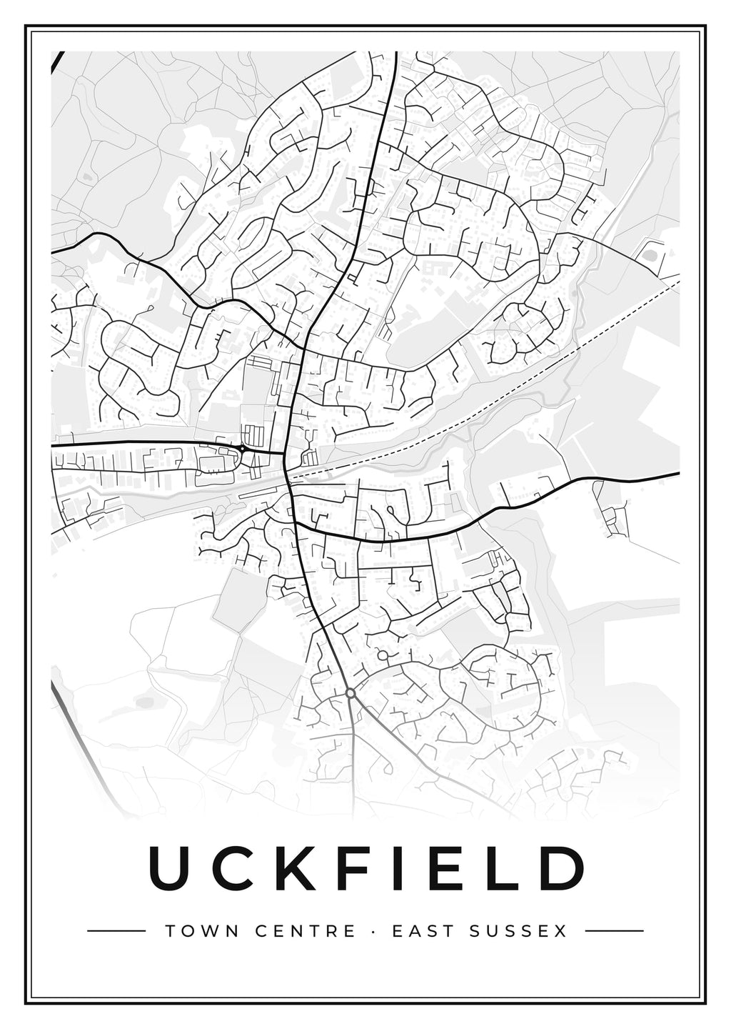 Street map poster of Uckfield town centre, East Sussex