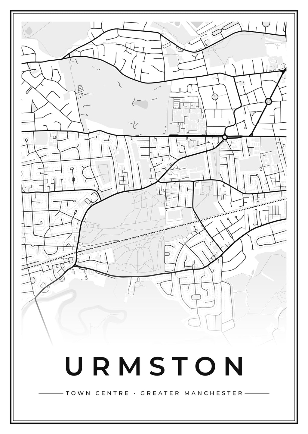 Street map poster of Urmston town centre, Greater Manchester