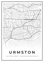 Street map poster of Urmston town centre, Greater Manchester