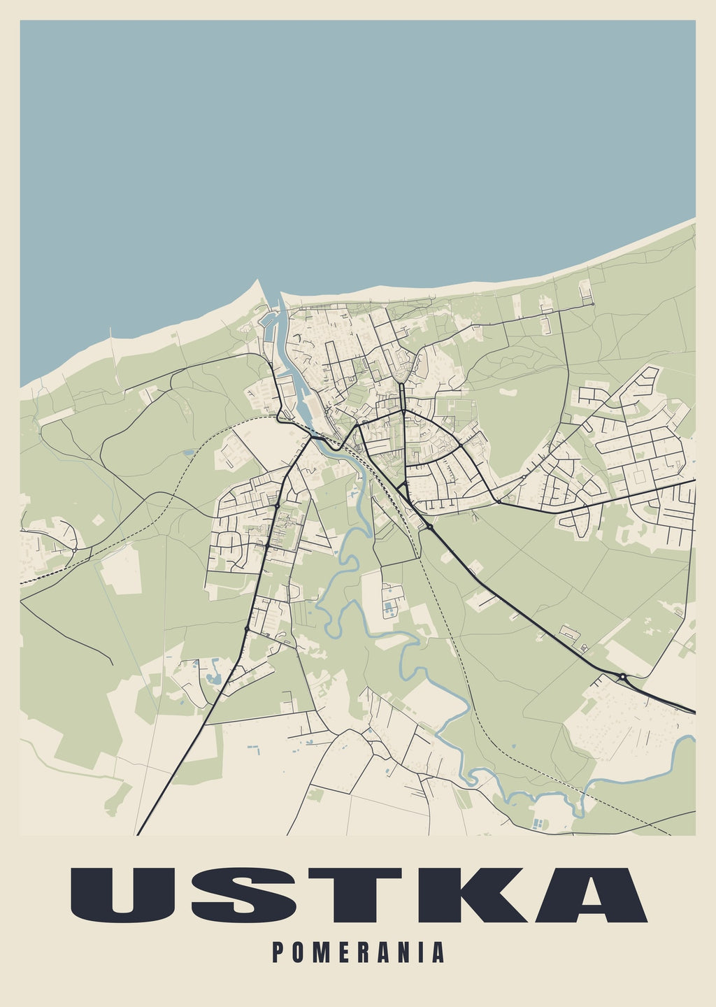 Street map poster of Ustka, Pomerania