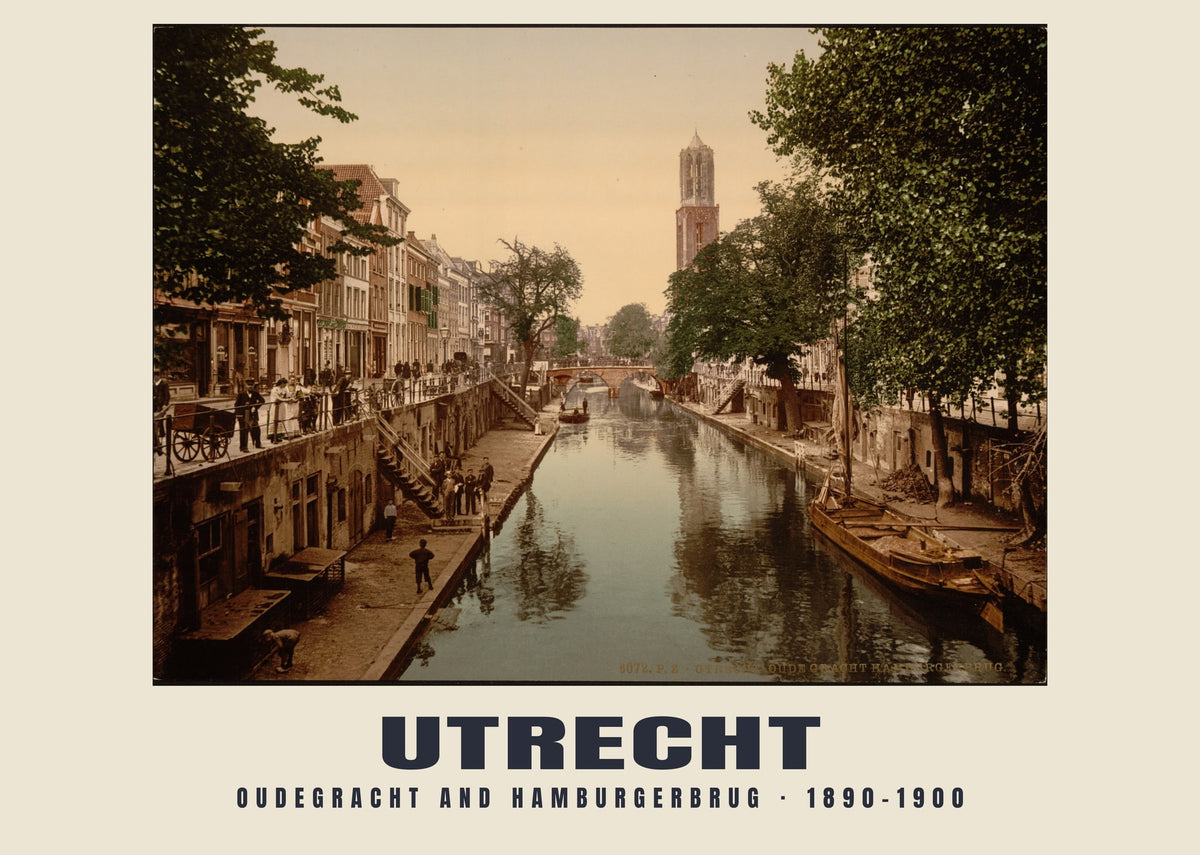 Oudegracht and Hamburgerbrug, Utrecht, 1890–1900 heritage photograph