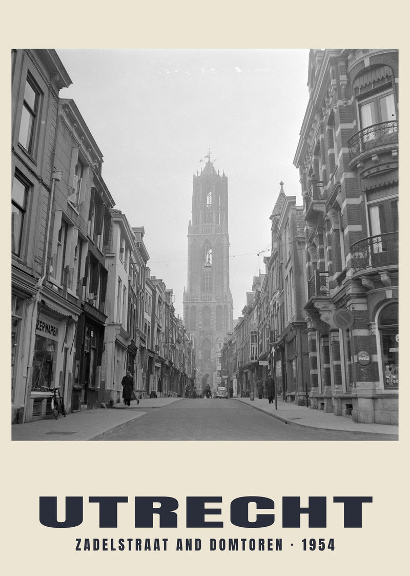 Zadelstraat and Domtoren, Utrecht — 1954 · Historic photograph print