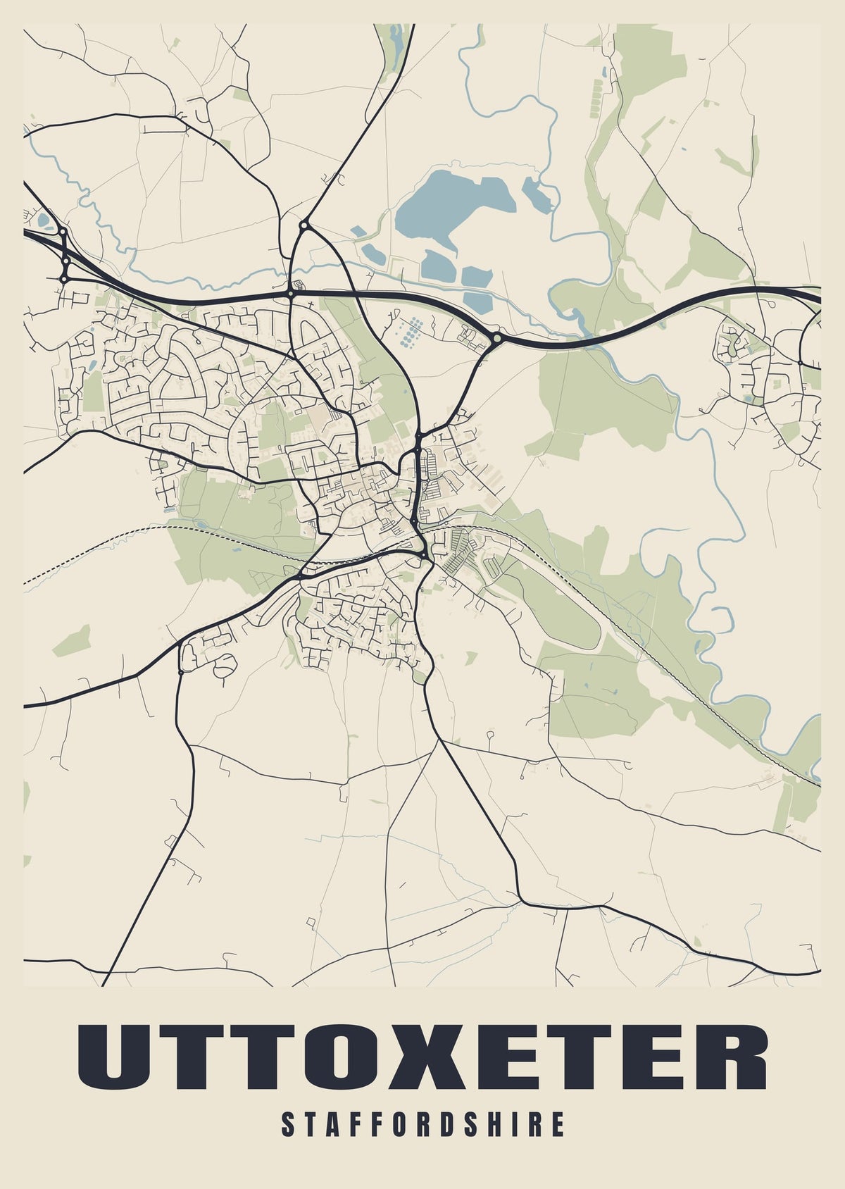 Street map poster of Uttoxeter, Staffordshire