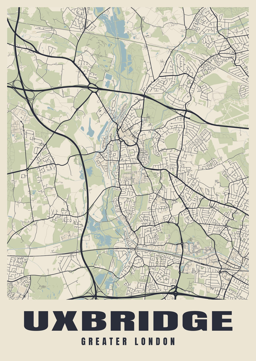 Street map poster of Uxbridge, Greater London