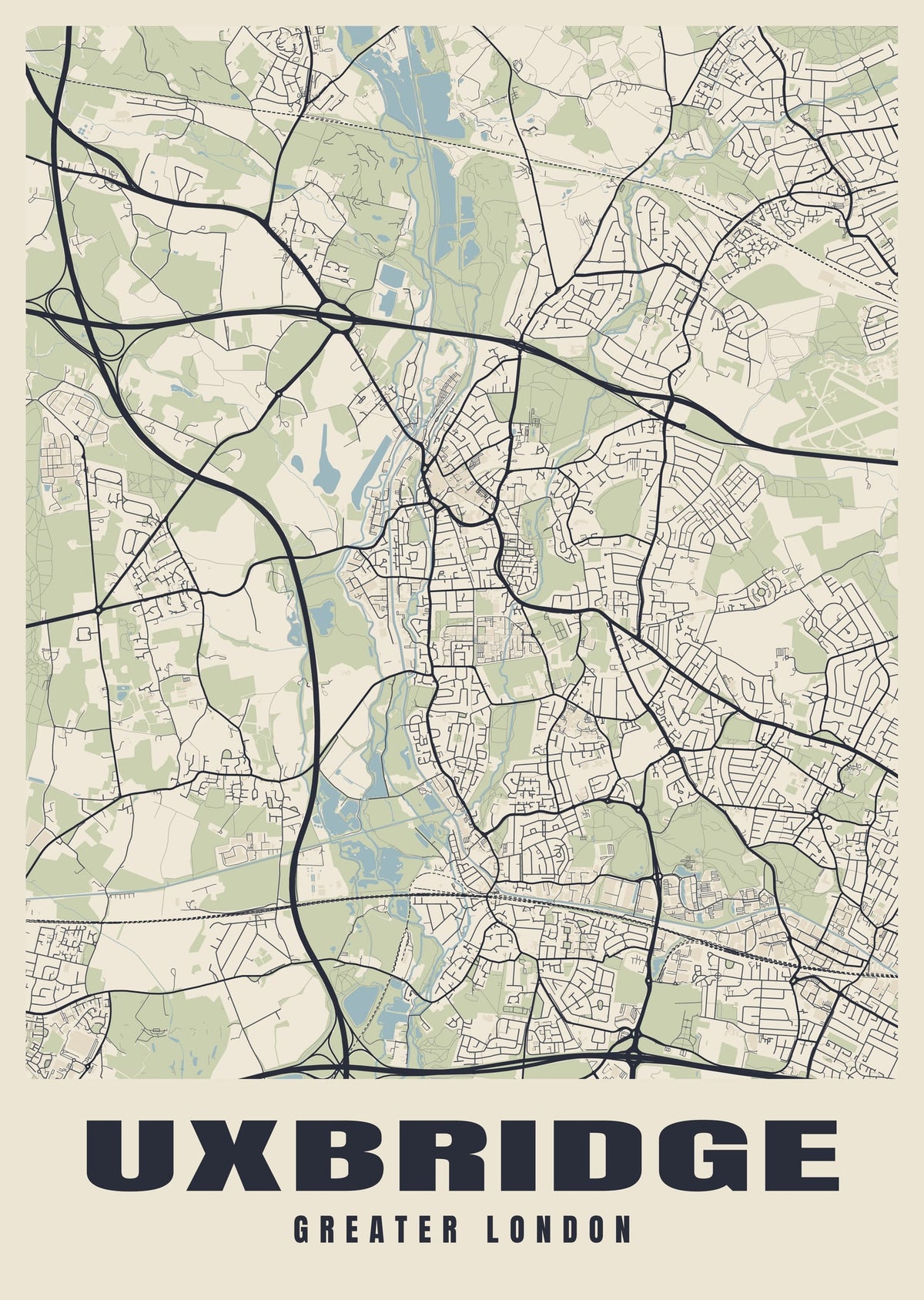 Street map poster of Uxbridge, Greater London