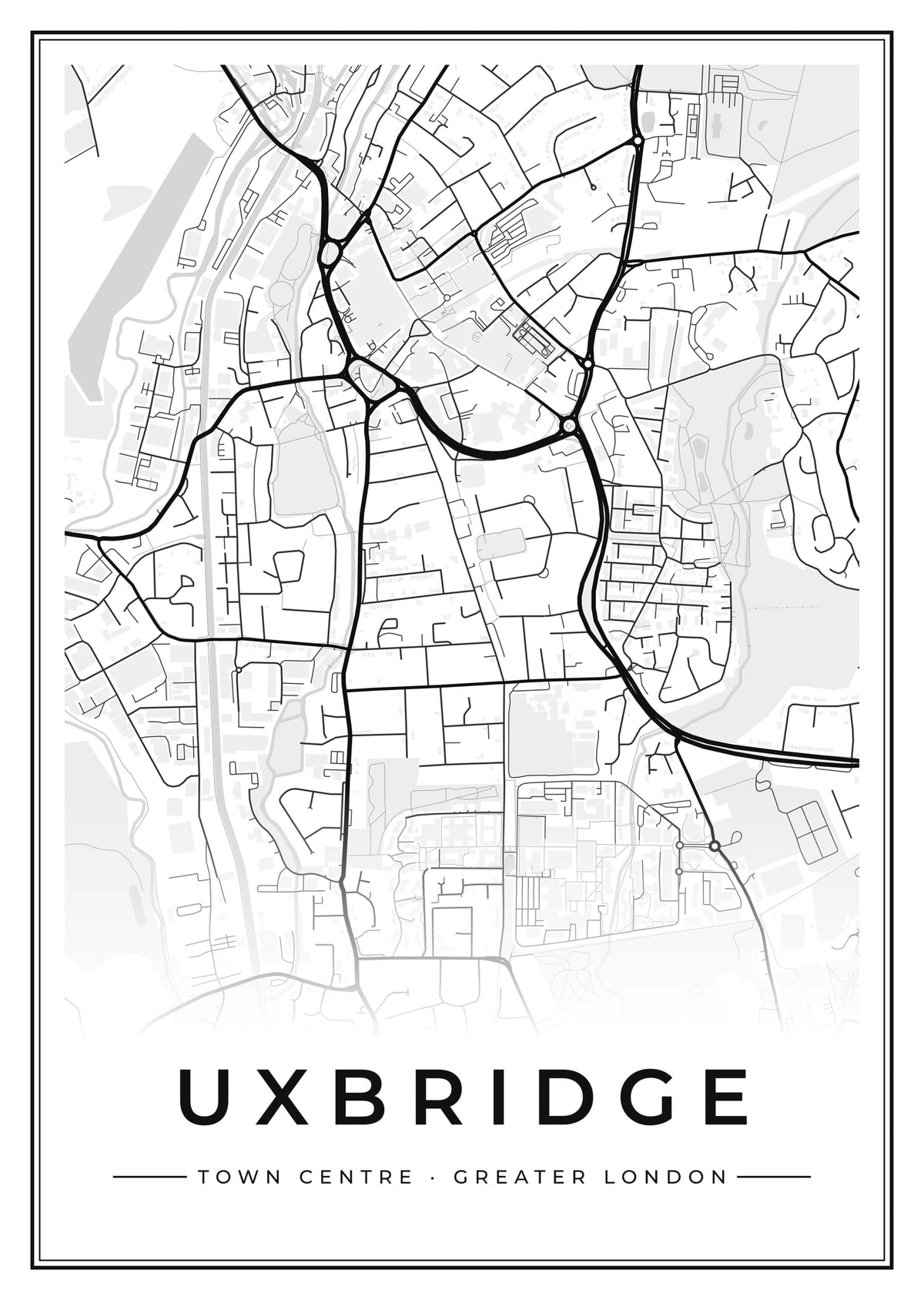 Street map poster of Uxbridge town centre, Greater London