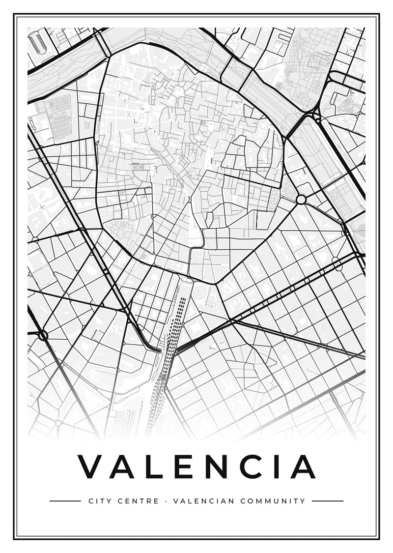 Valencia City Centre Street Map Poster
