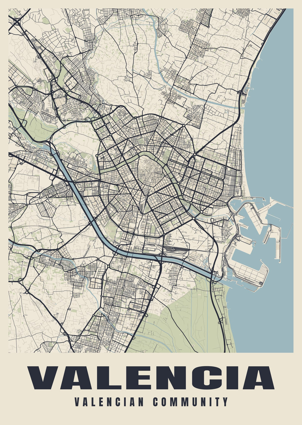 Street map poster of Valencia, Valencian Community
