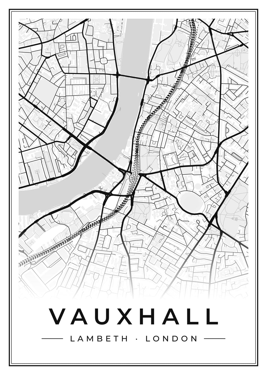 Street map poster of Vauxhall, Lambeth, London