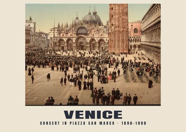 Concierto en la plaza de San Marcos, Venecia — 1890–1900 · Lámina de fotocromo antiguo