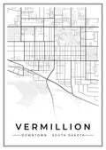 Street map poster of downtown Vermillion, South Dakota