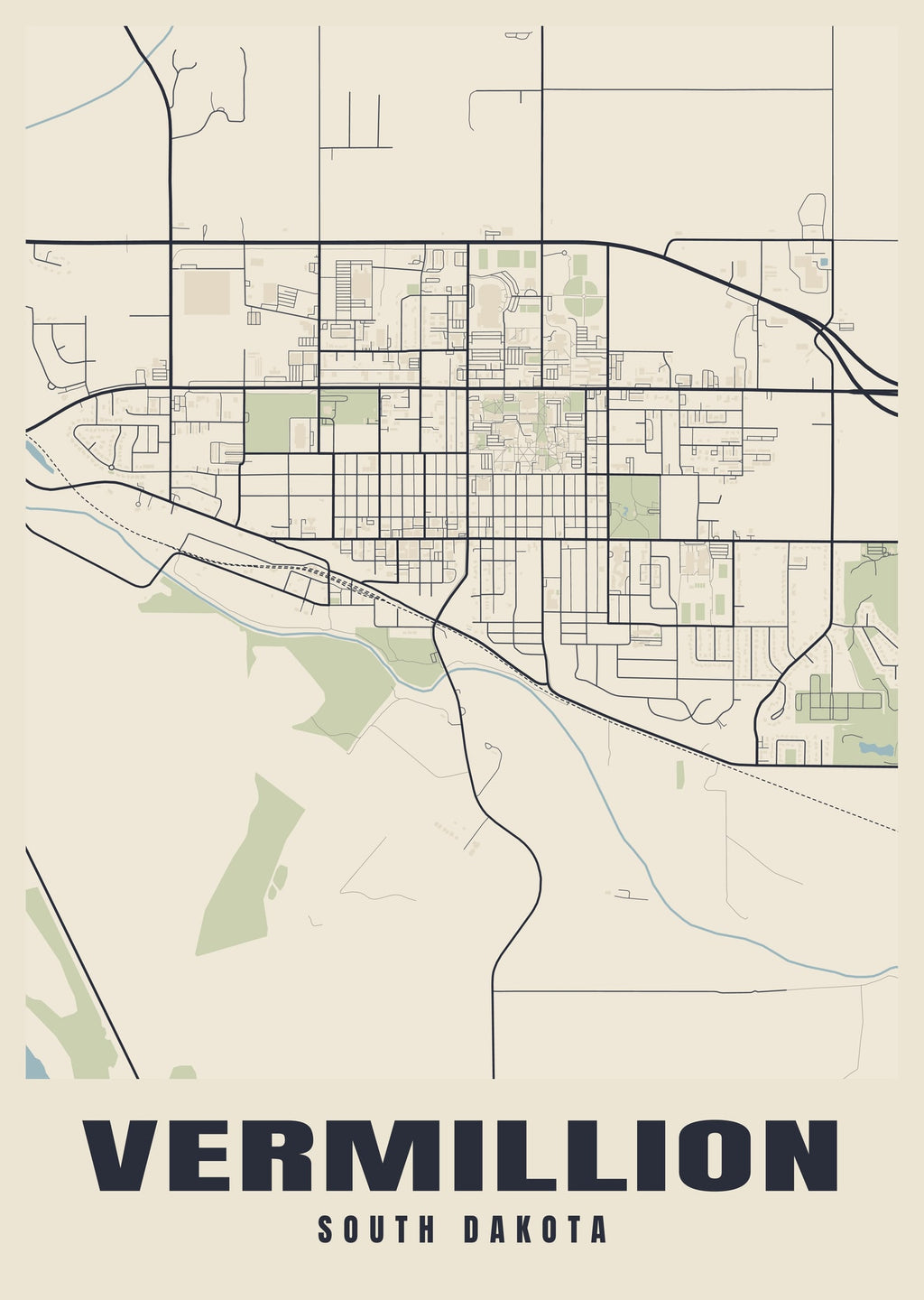 Street map poster of Vermillion, South Dakota