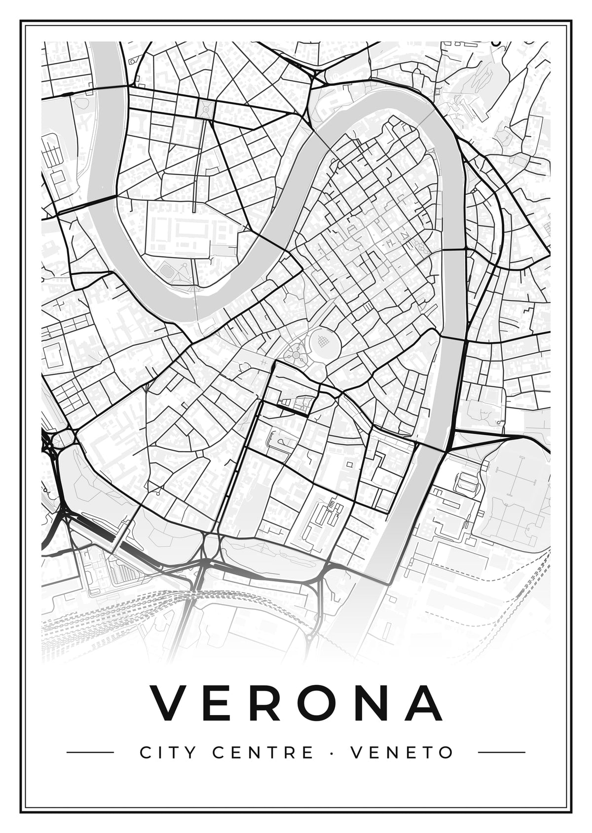 Street map poster of Verona city centre, Veneto