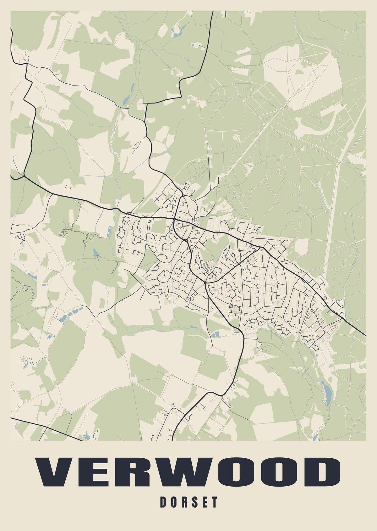 Street map poster of Verwood, Dorset