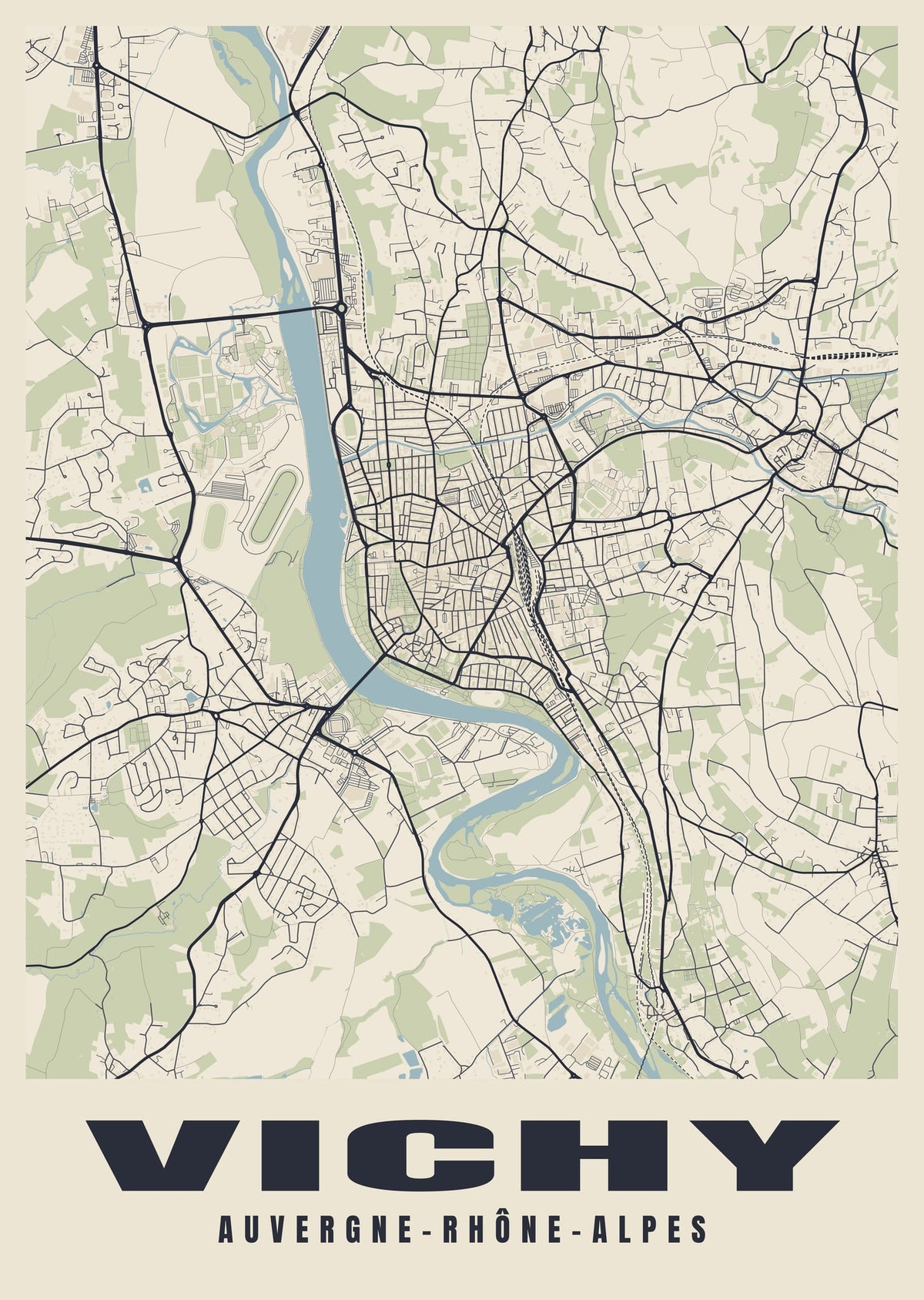 Street map poster of Vichy, Auvergne-Rhône-Alpes