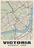 Heritage street map poster of Victoria, Westminster, London