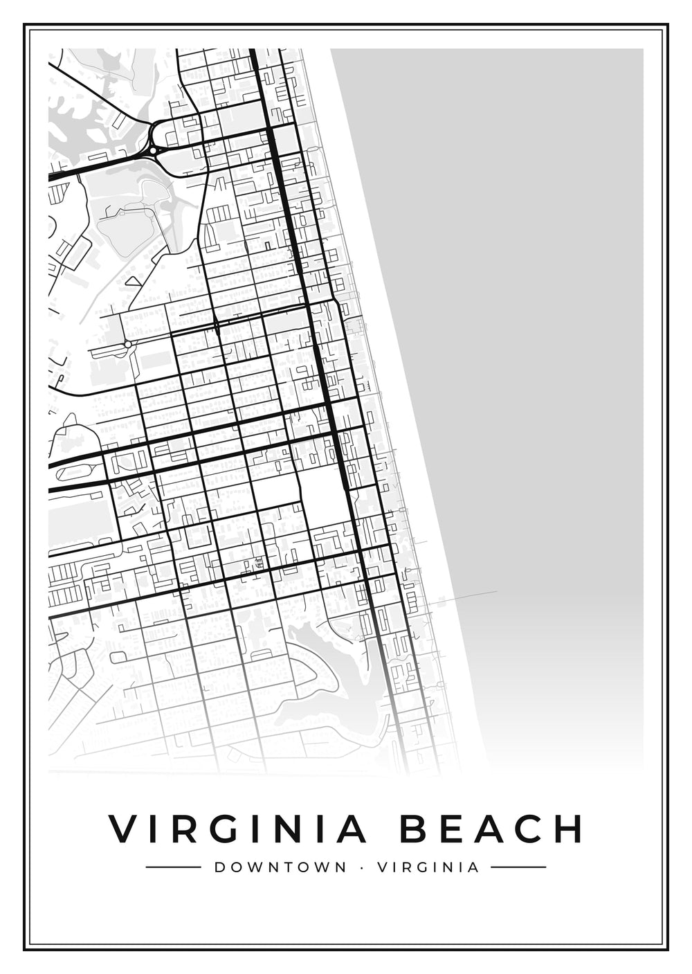 Virginia Beach Downtown Street Map Poster