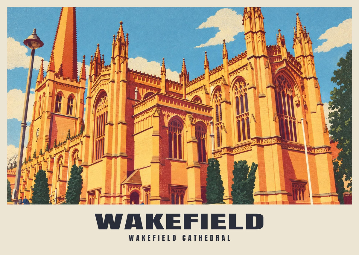 Wakefield Cathedral poster, Retro Railway style