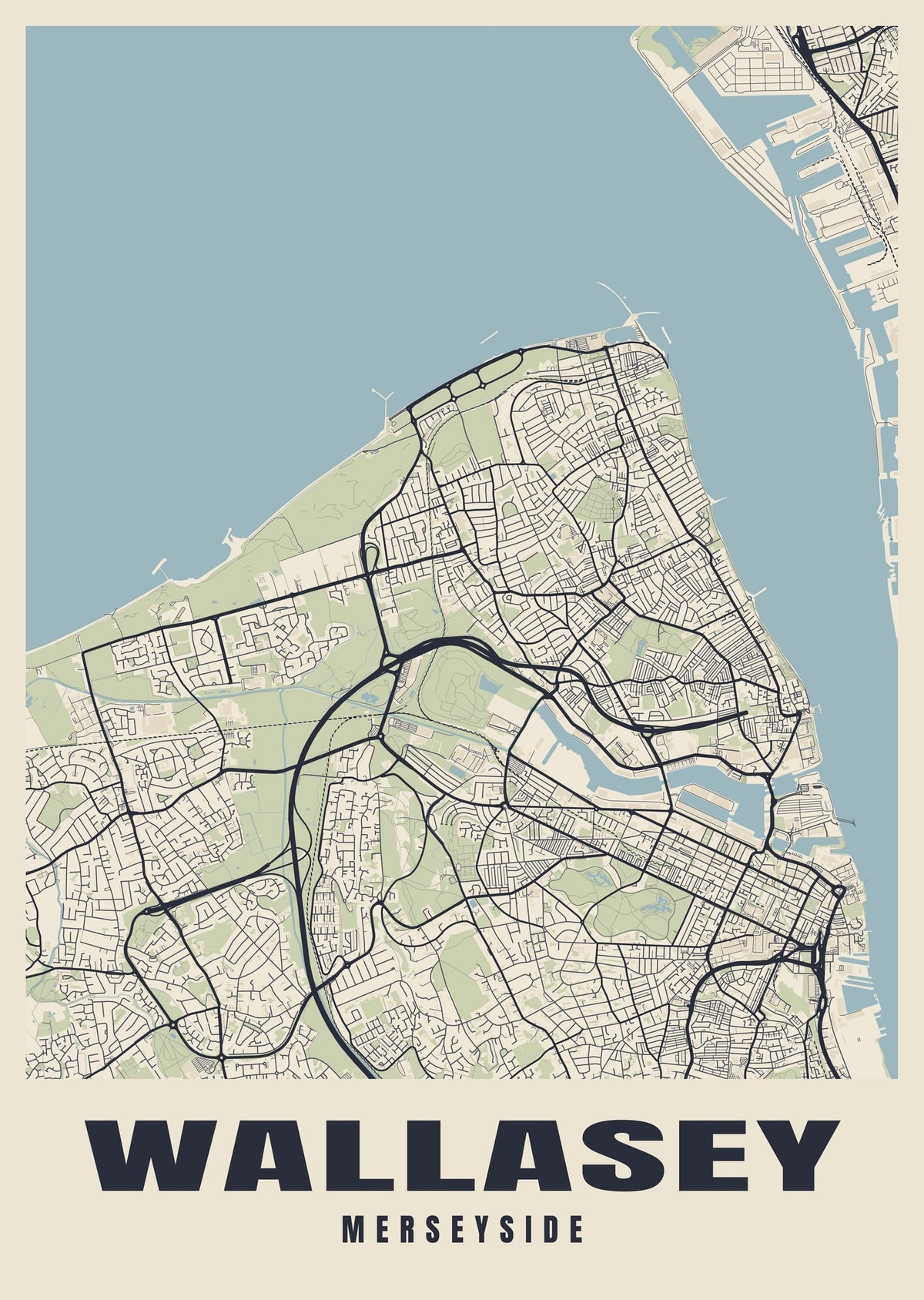 Street map poster of Wallasey, Merseyside