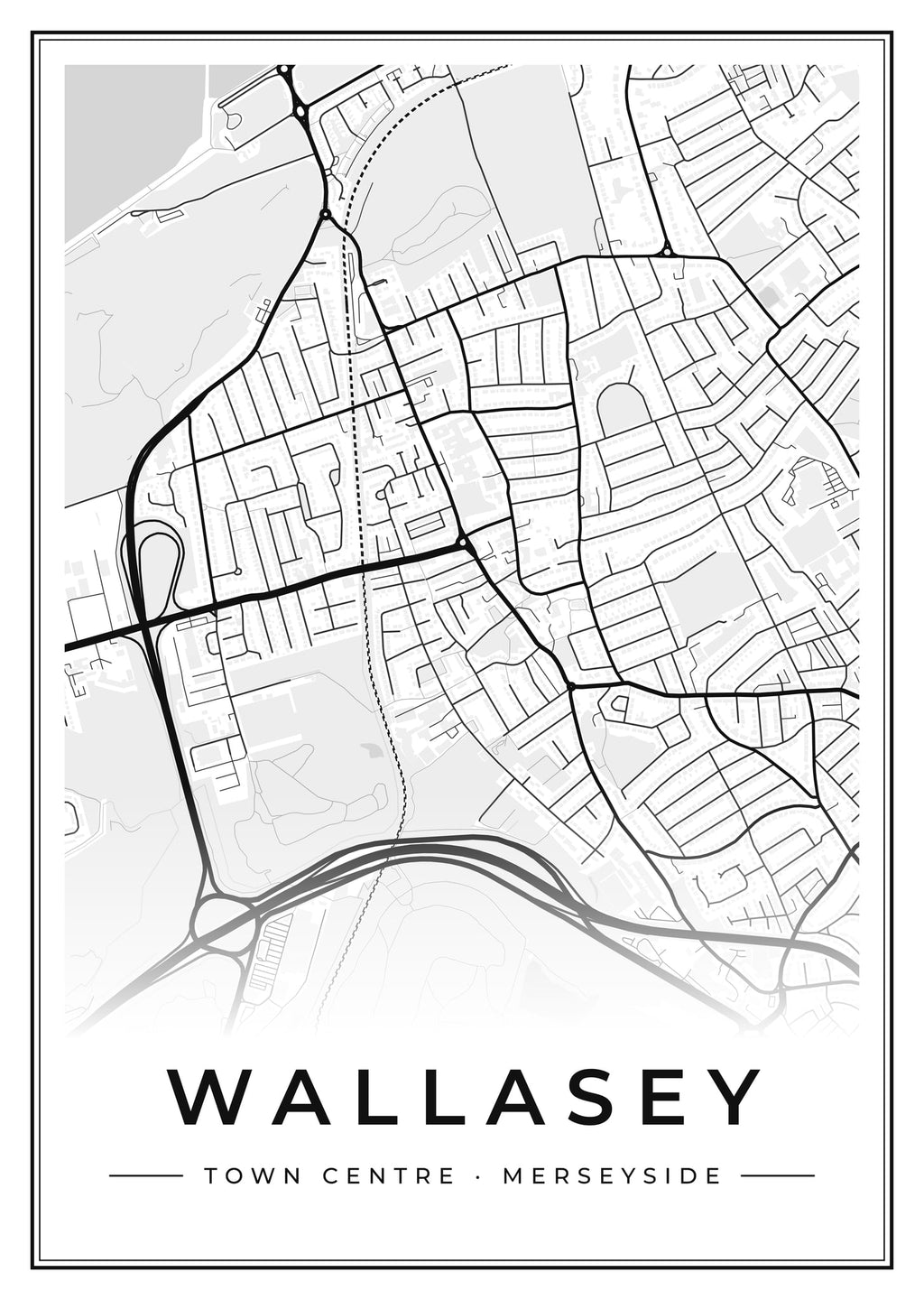 Street map poster of Wallasey town centre, Merseyside