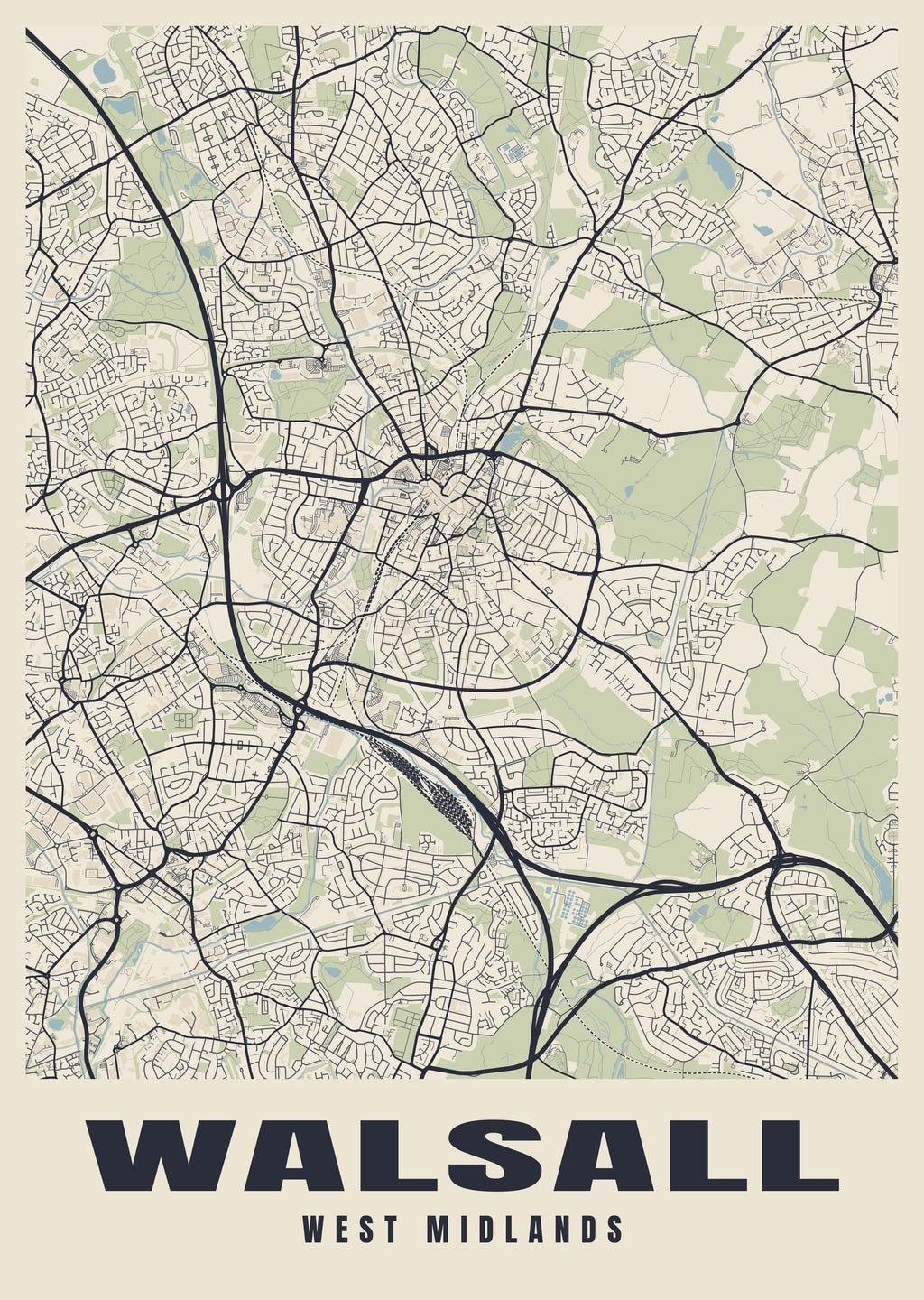 Street map poster of Walsall, West Midlands