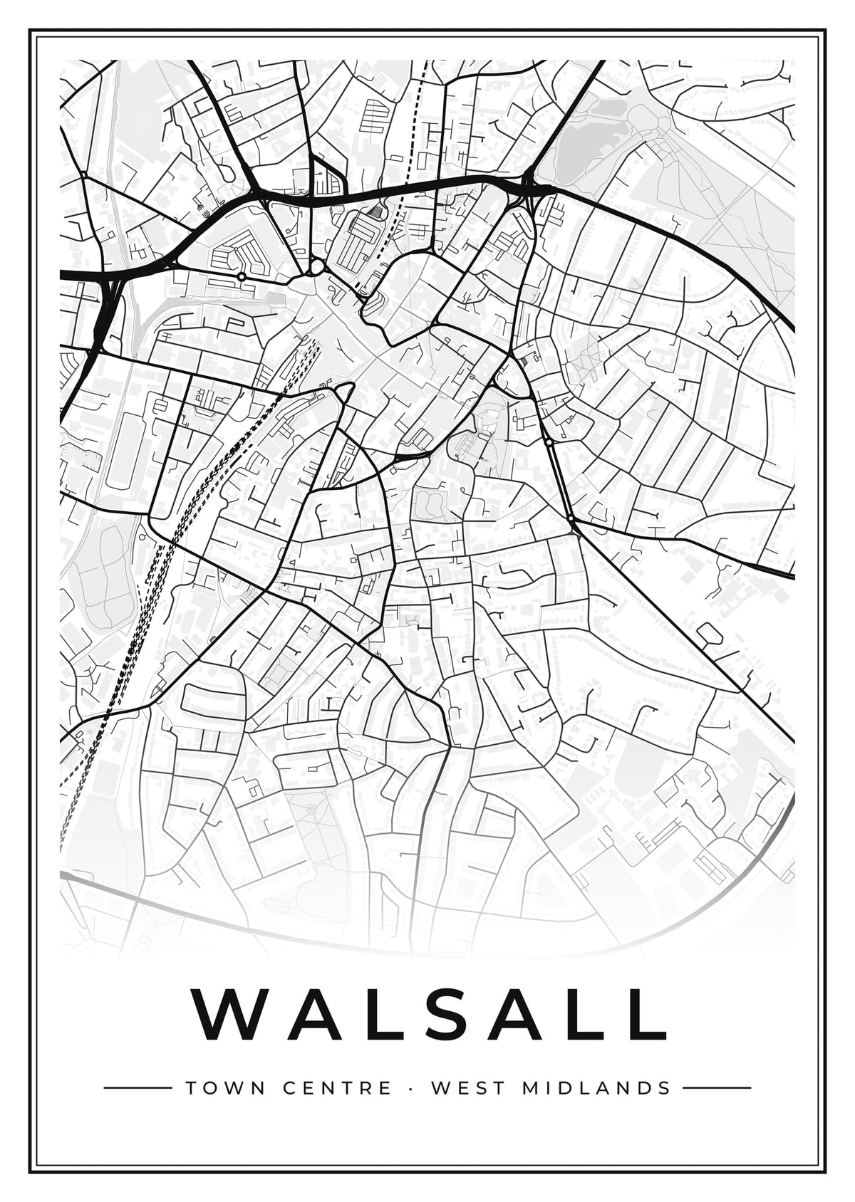 Street map poster of Walsall town centre, West Midlands